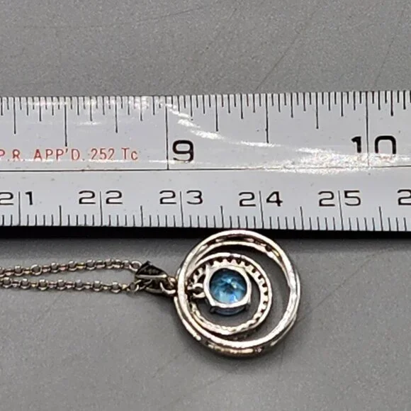 JWBR Sterling Silver 925 Pendant Necklace Floating Halo Blue Stone Accent 18" - Picture 10 of 10